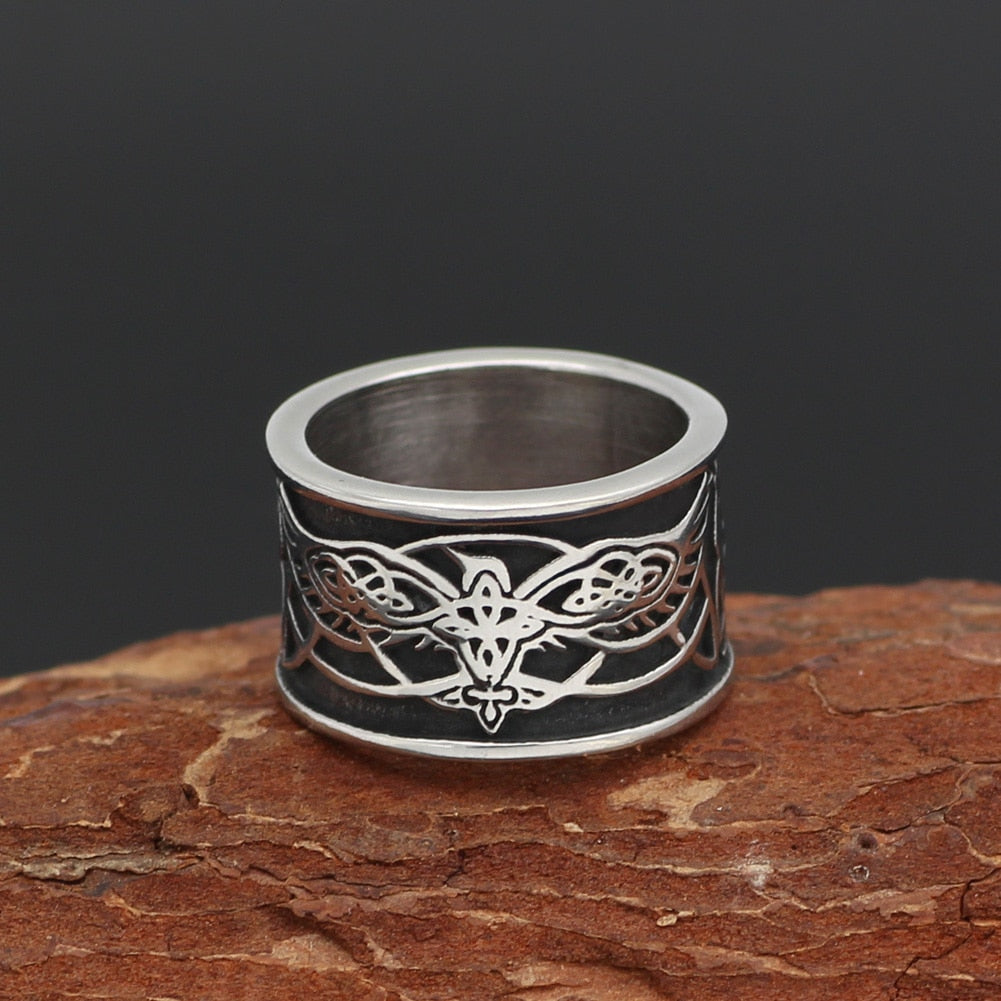 Odin's Raven with Wolf Stainless Steel Ring