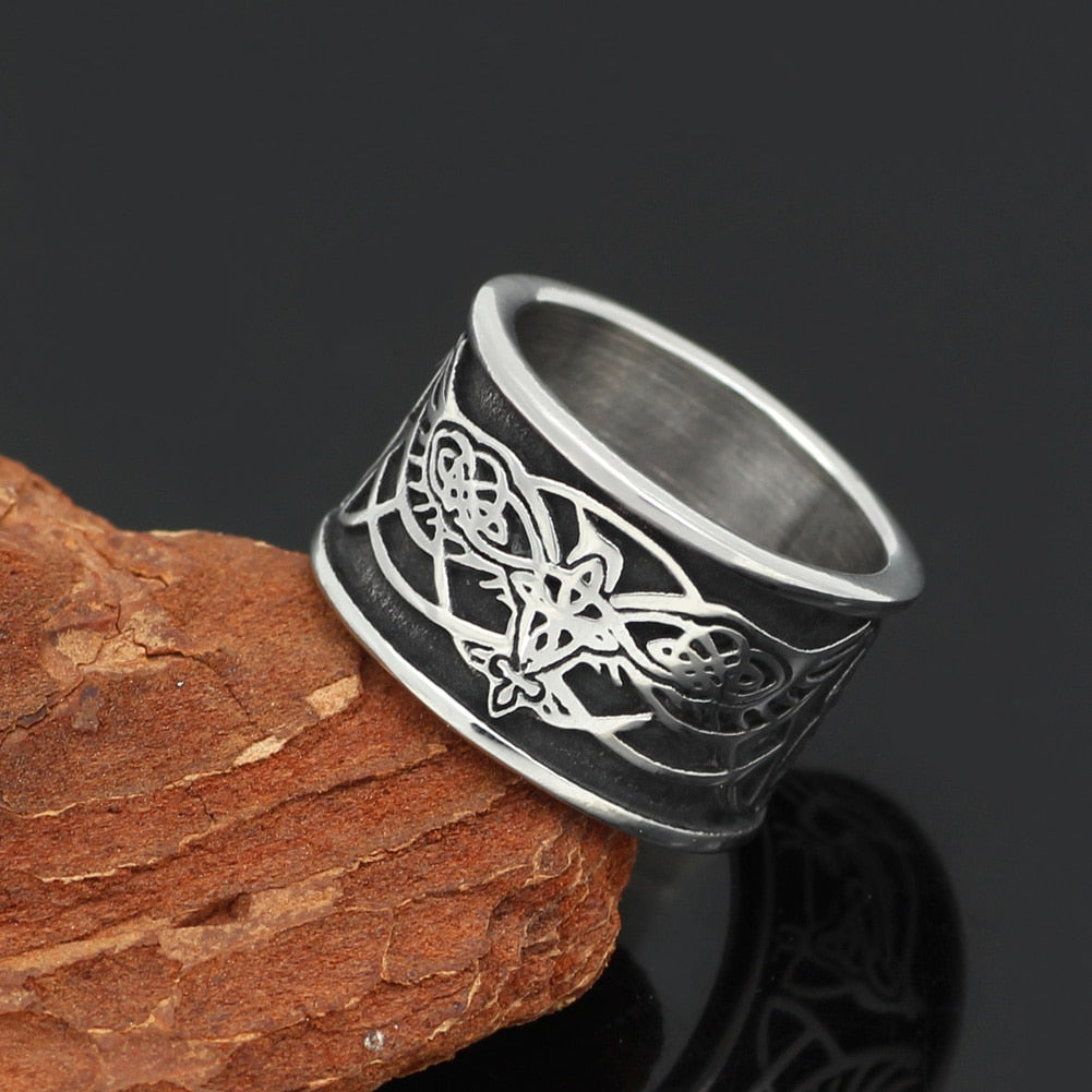 Odin's Raven with Wolf Stainless Steel Ring