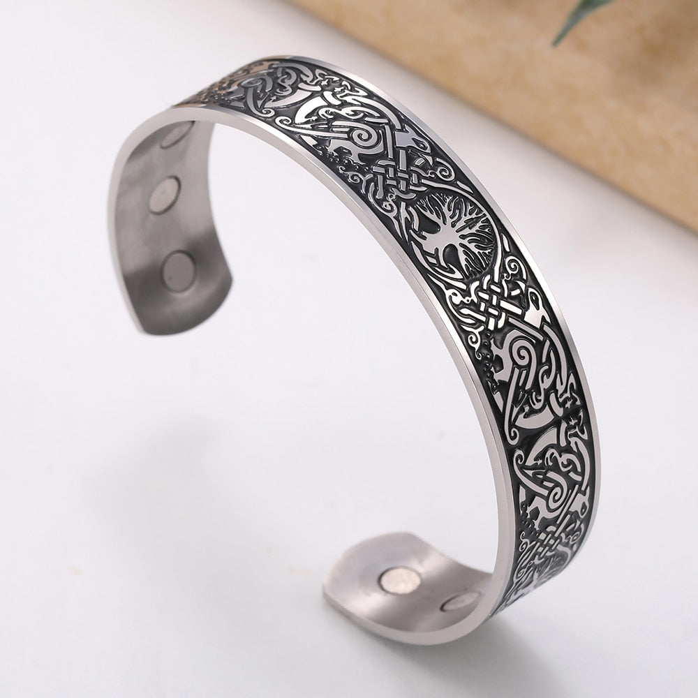 Yggdrasil, the Tree of Life with Norse Knots, Bracelet in 316L Stainless Steel