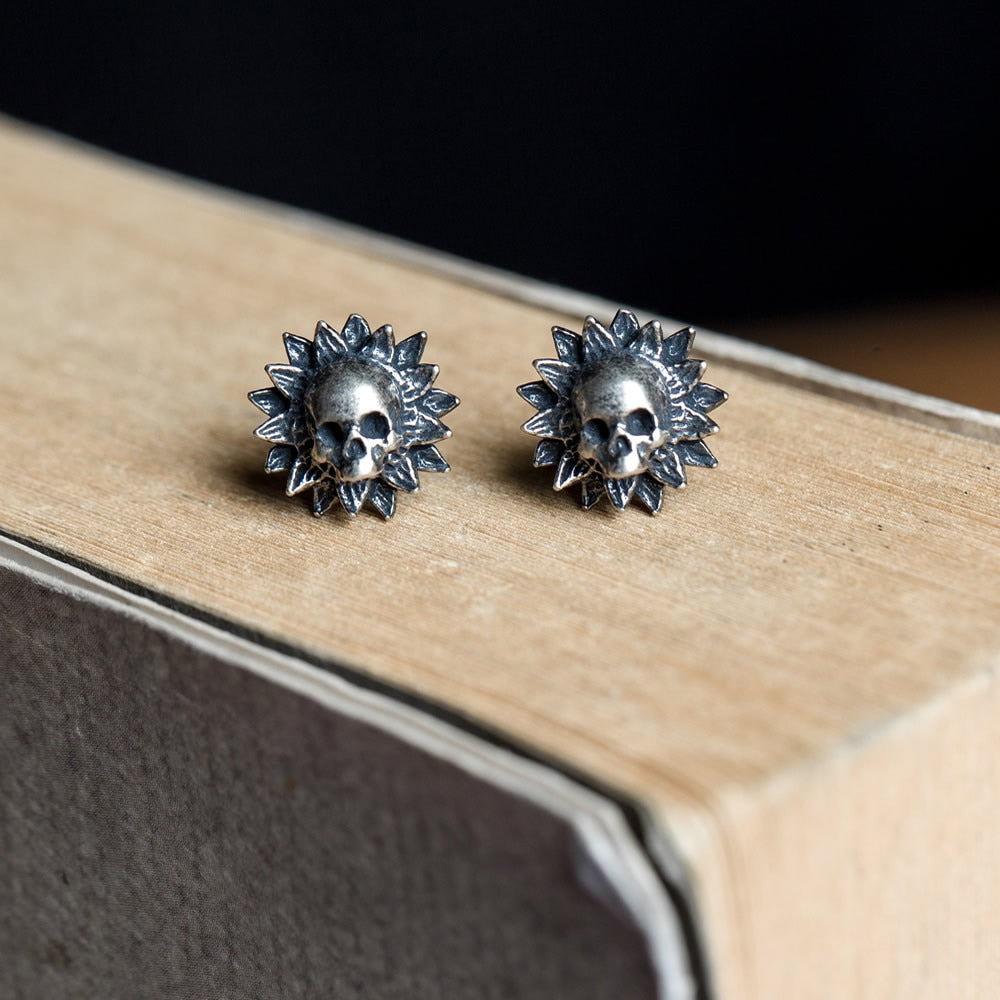Blazing Hel Skull 925 Sterling Silver Single Earring