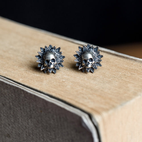 Blazing Hel Skull 925 Sterling Silver Single Earring