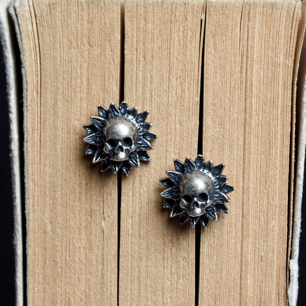 Blazing Hel Skull 925 Sterling Silver Single Earring