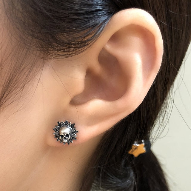 Blazing Hel Skull 925 Sterling Silver Single Earring