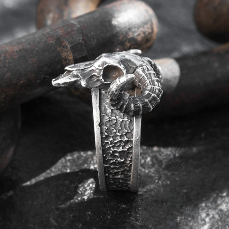 Thor Goat Tanngrisnir Adjustable Ring in 999 Sterling Silver