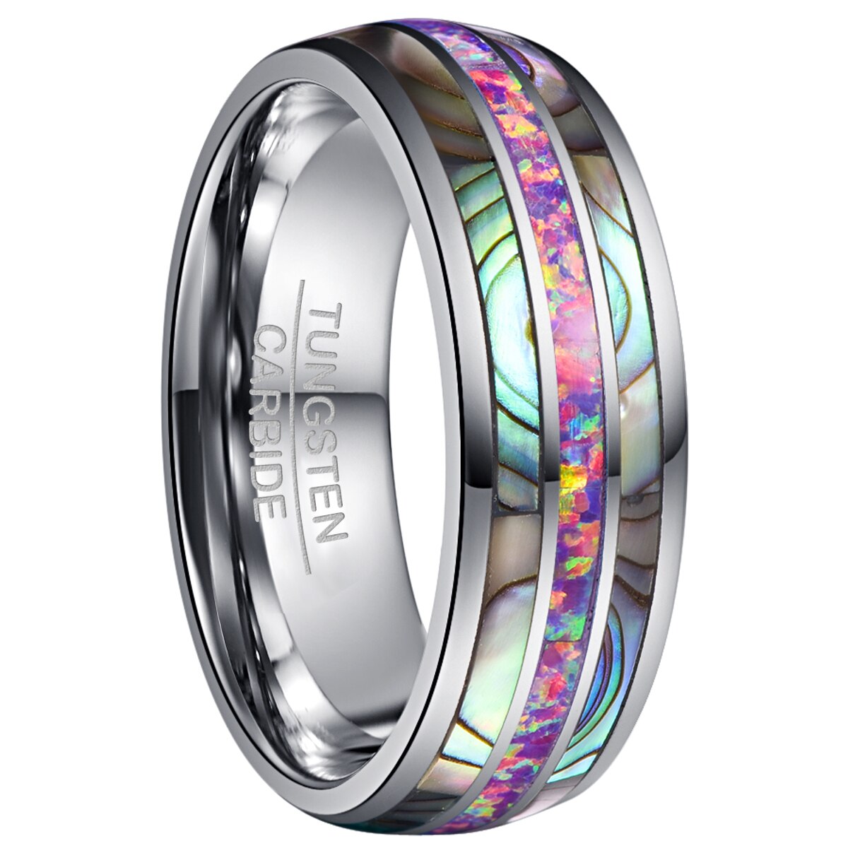 Ginnungagap Fire and Ice Tungsten Carbide Ring with Opal Stone