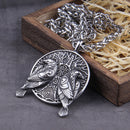 Huginn and Muninn Over Yggdrasil Stainless Steel Necklace