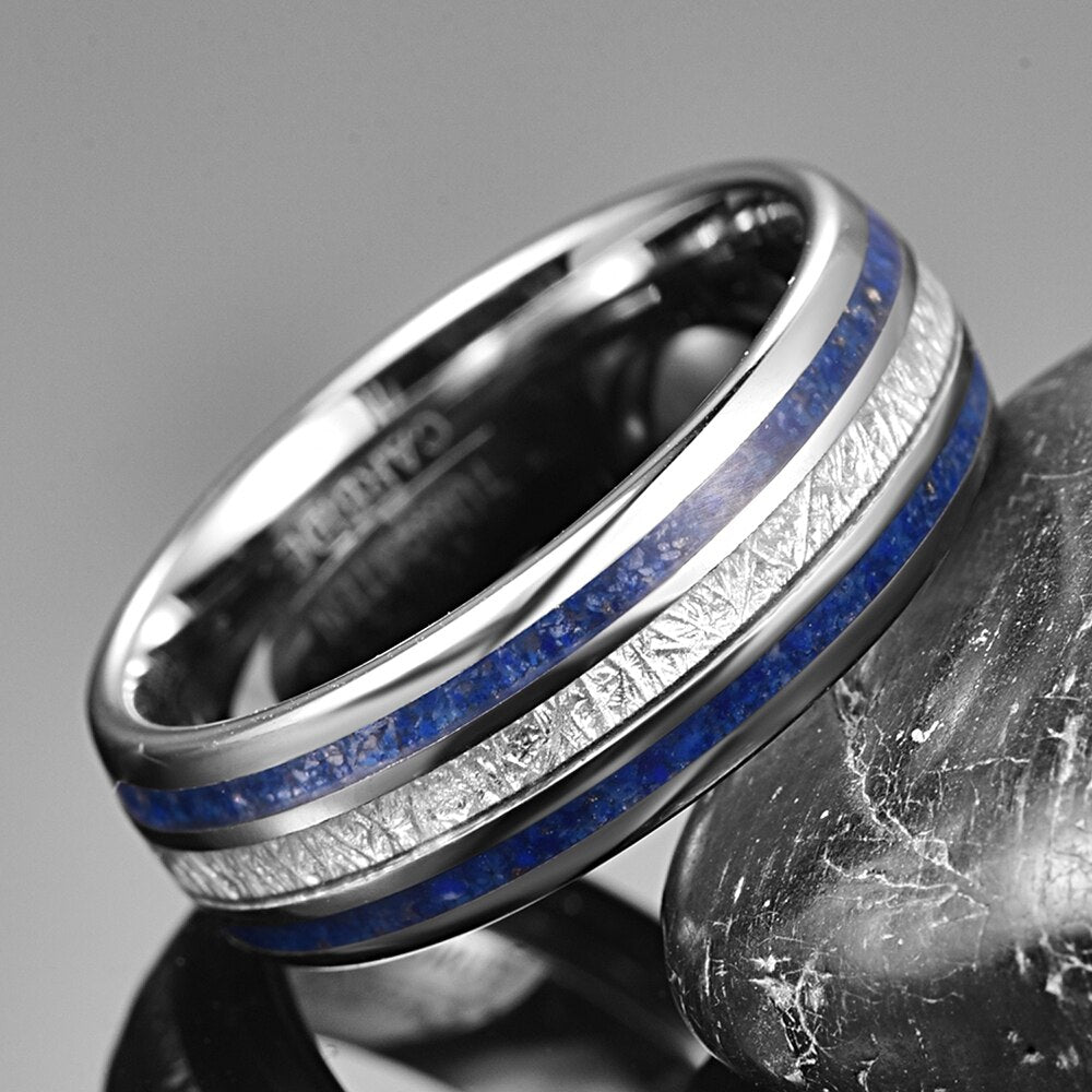 Skaadi Bounty 8mm Tungsten Carbide Ring with Lapis Lazuli Inlay