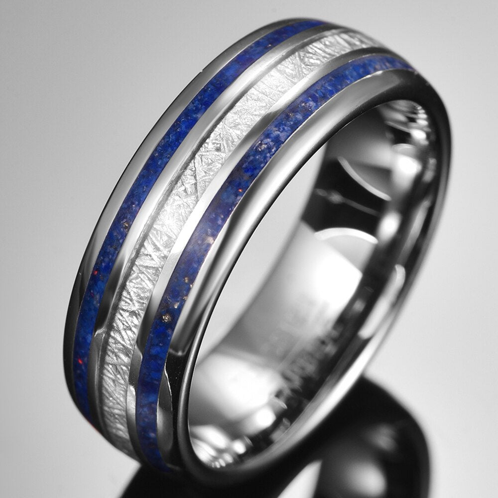 Skaadi Bounty 8mm Tungsten Carbide Ring with Lapis Lazuli Inlay