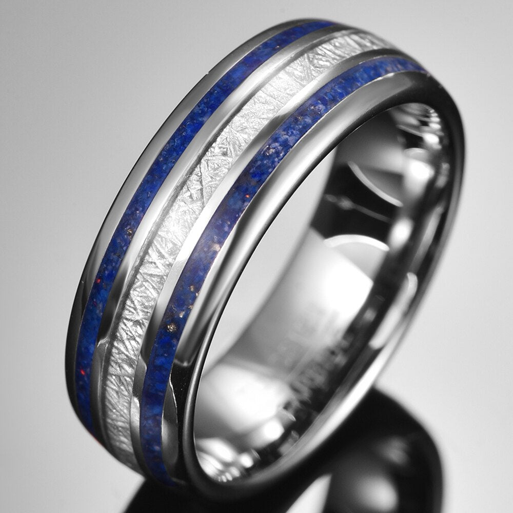 Skadi Bounty 8mm Tungsten Carbide Ring with Lapis Lazuli Inlay