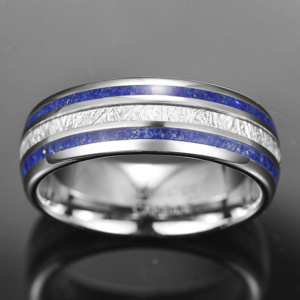 Skaadi Bounty 8mm Tungsten Carbide Ring with Lapis Lazuli Inlay