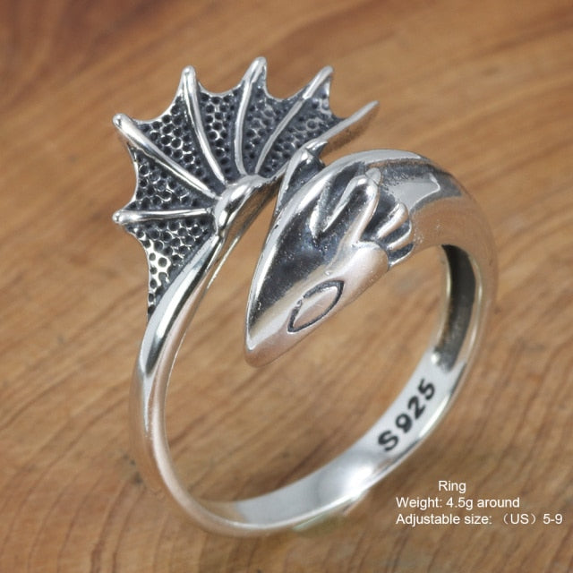 Fafnir the Wise 925 Sterling Silver Adjustable Ring