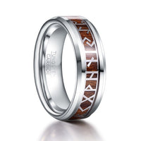 Viking Rune Ring in Tungsten Carbide with Wood Inlay Groove 8mm wide