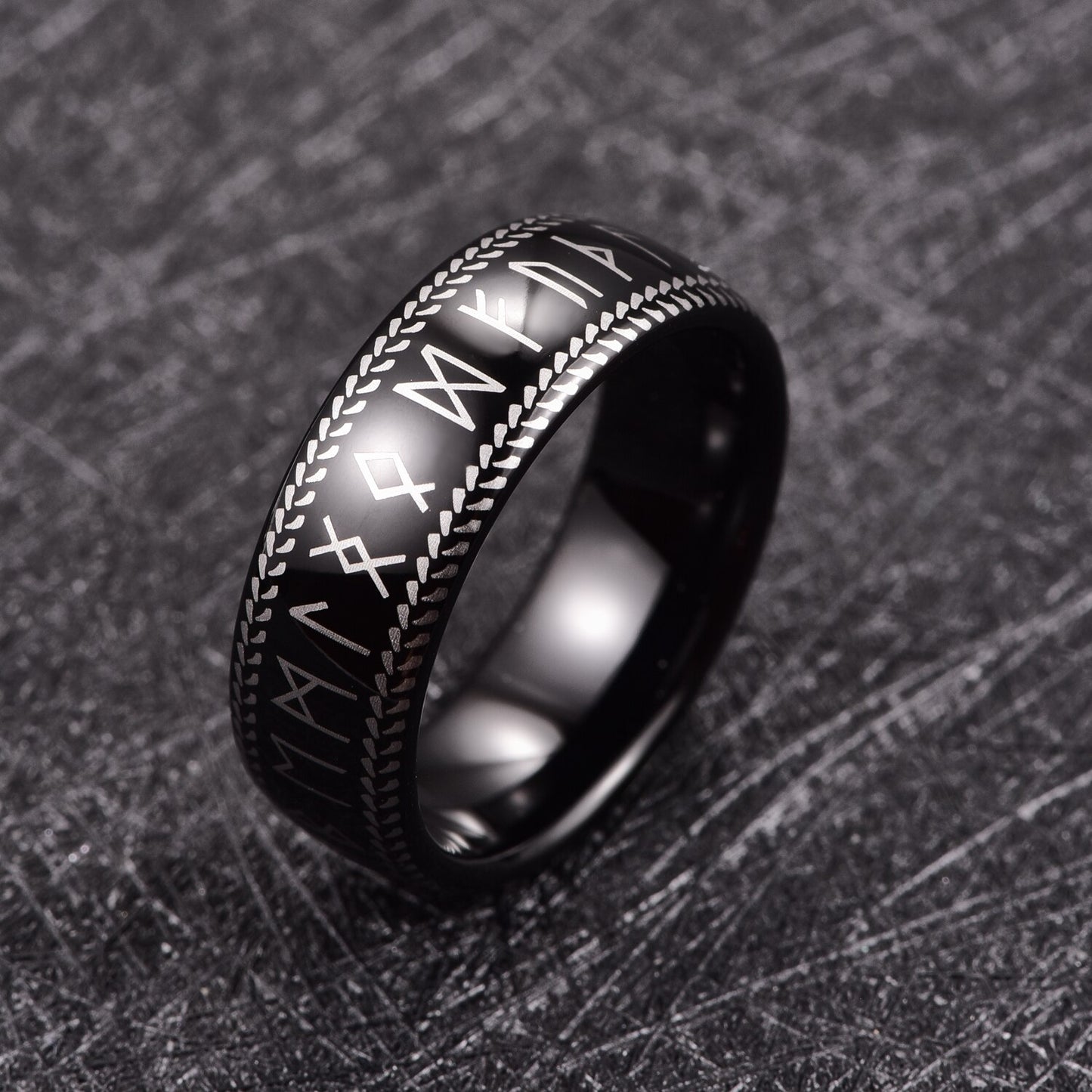 Black Viking 8mm Tungsten Steel Rune Ring