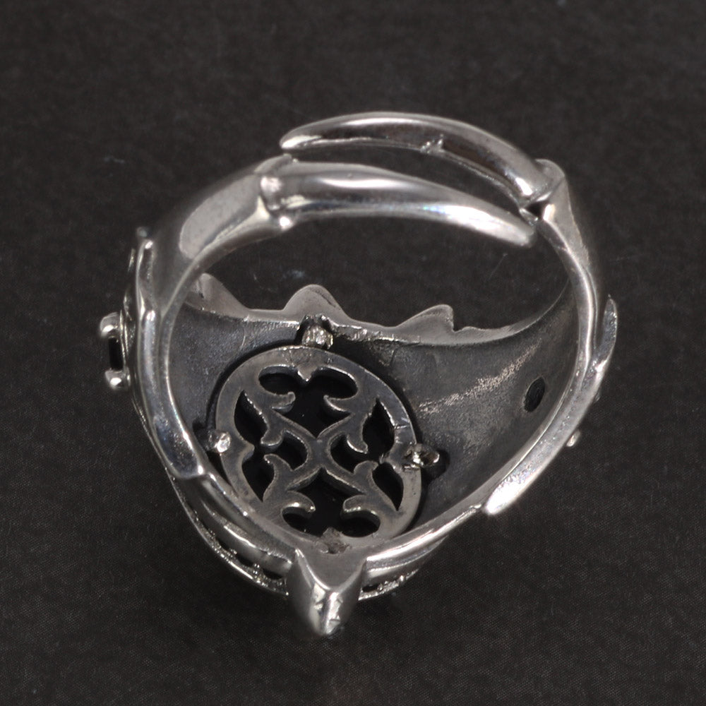 Dragon Claw of Fafnir 925 Sterling Silver Adjustable Ring with a Natural Black Agate