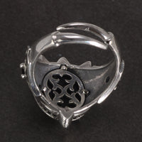 Dragon Claw of Fafnir 925 Sterling Silver Adjustable Ring with a Natural Black Agate