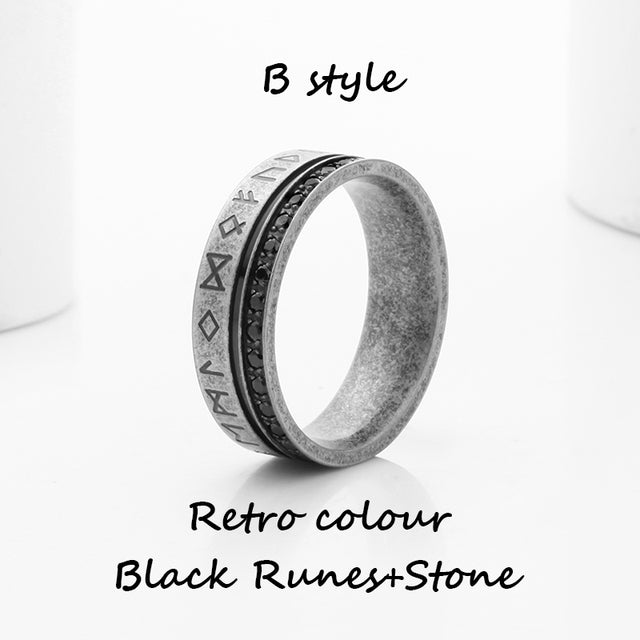 Viking Rune Ring With Zircon Stones in 316L Stainless Steel