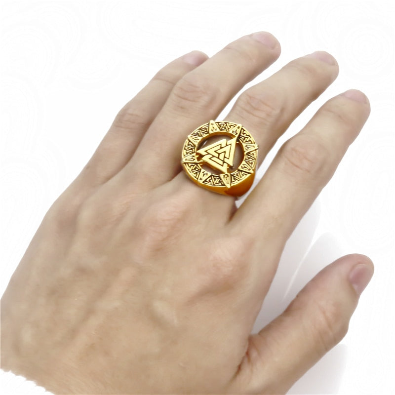 Encircled Walknut - Odin's Rune Ring Golden