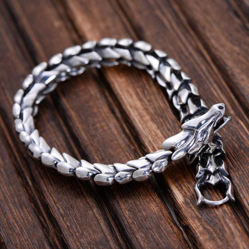 Jormungandr Handmade 925 Sterling Silver Bracelet - TheWarriorLodge