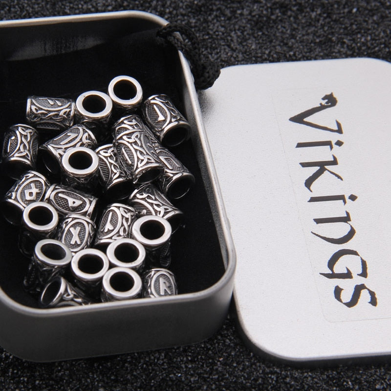 Stainless Steel Runes Beard Rings - 24pcs