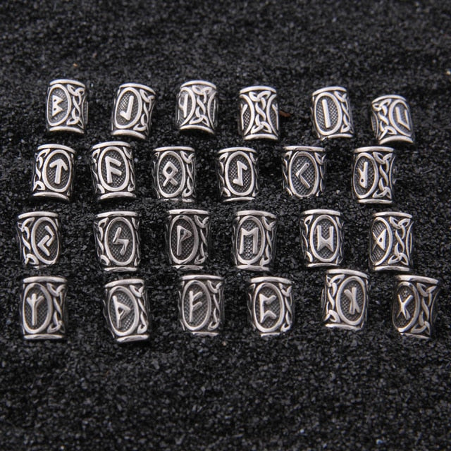 Stainless Steel Runes Beard Rings - 24pcs