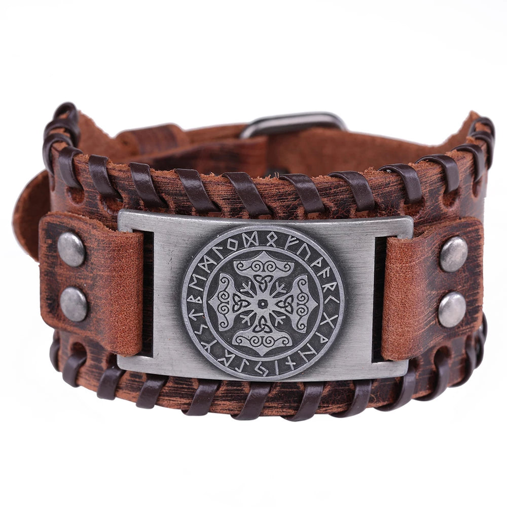 Mjölnir Leather Bracelet With Runes