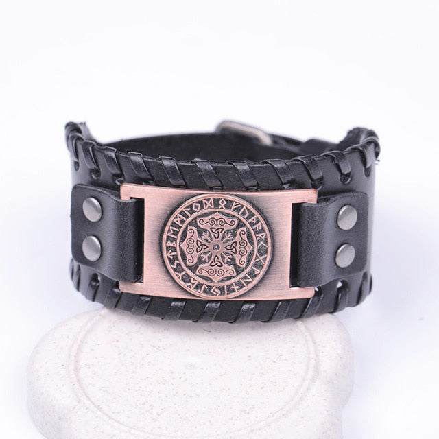 Mjölnir Leather Bracelet With Runes