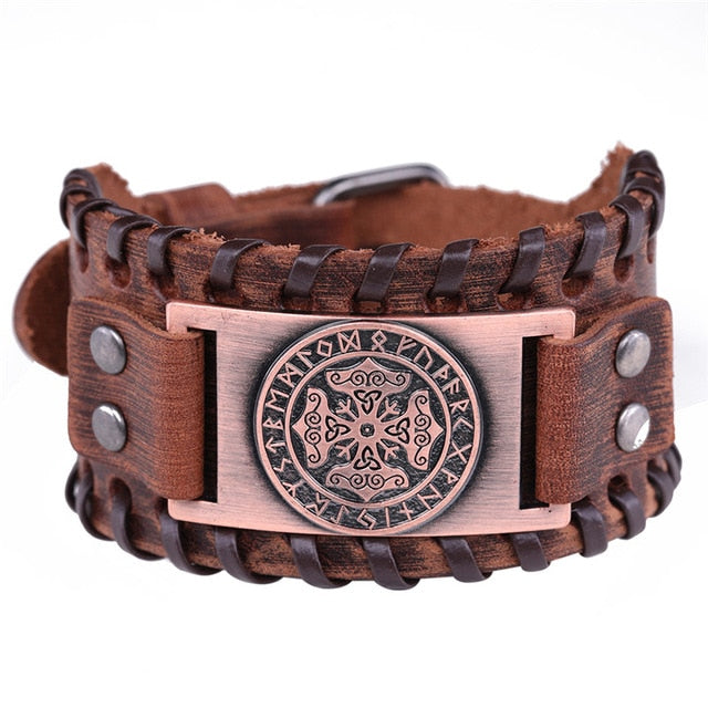 Mjölnir Leather Bracelet With Runes